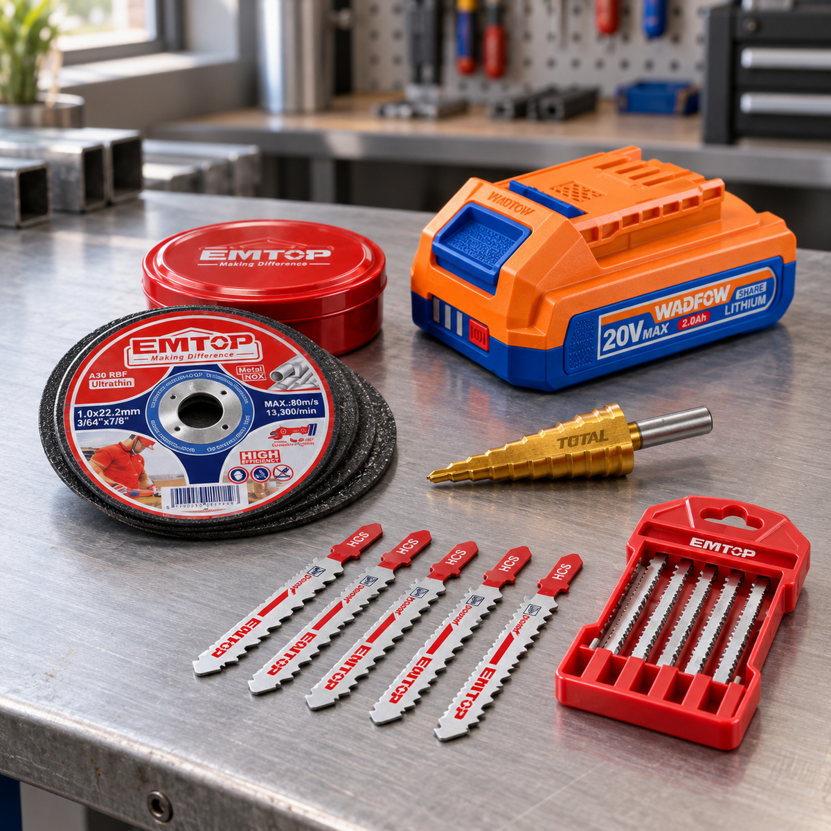 Accessoires et consommables — sélection d’équipements présentée dans une scène professionnelle.