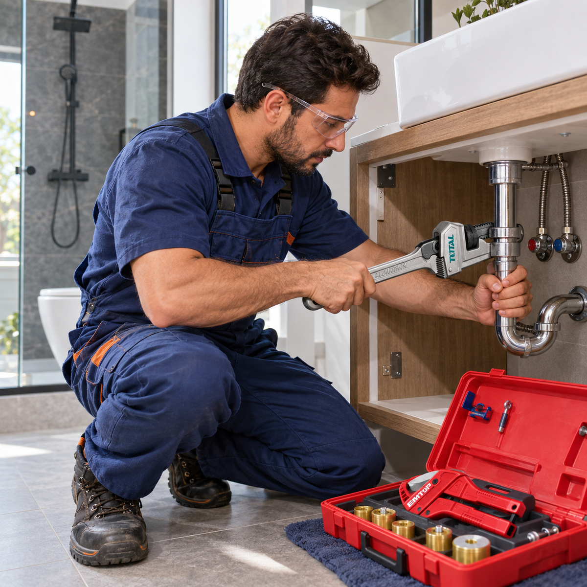 Plombiers et installateurs sanitaires — professionnel en activité avec des outils adaptés à son métier.