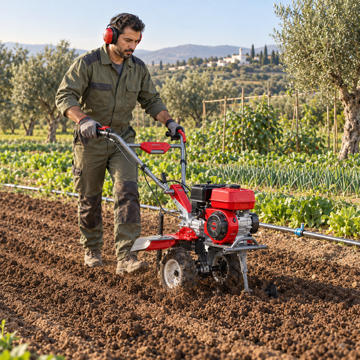 Agriculteurs et irrigants — professionnel en activité avec des outils adaptés à son métier.