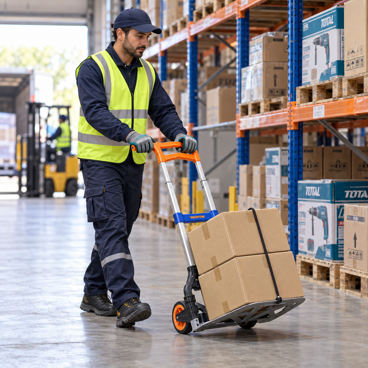 Logistique et manutention — professionnel en activité avec des outils adaptés à son métier.