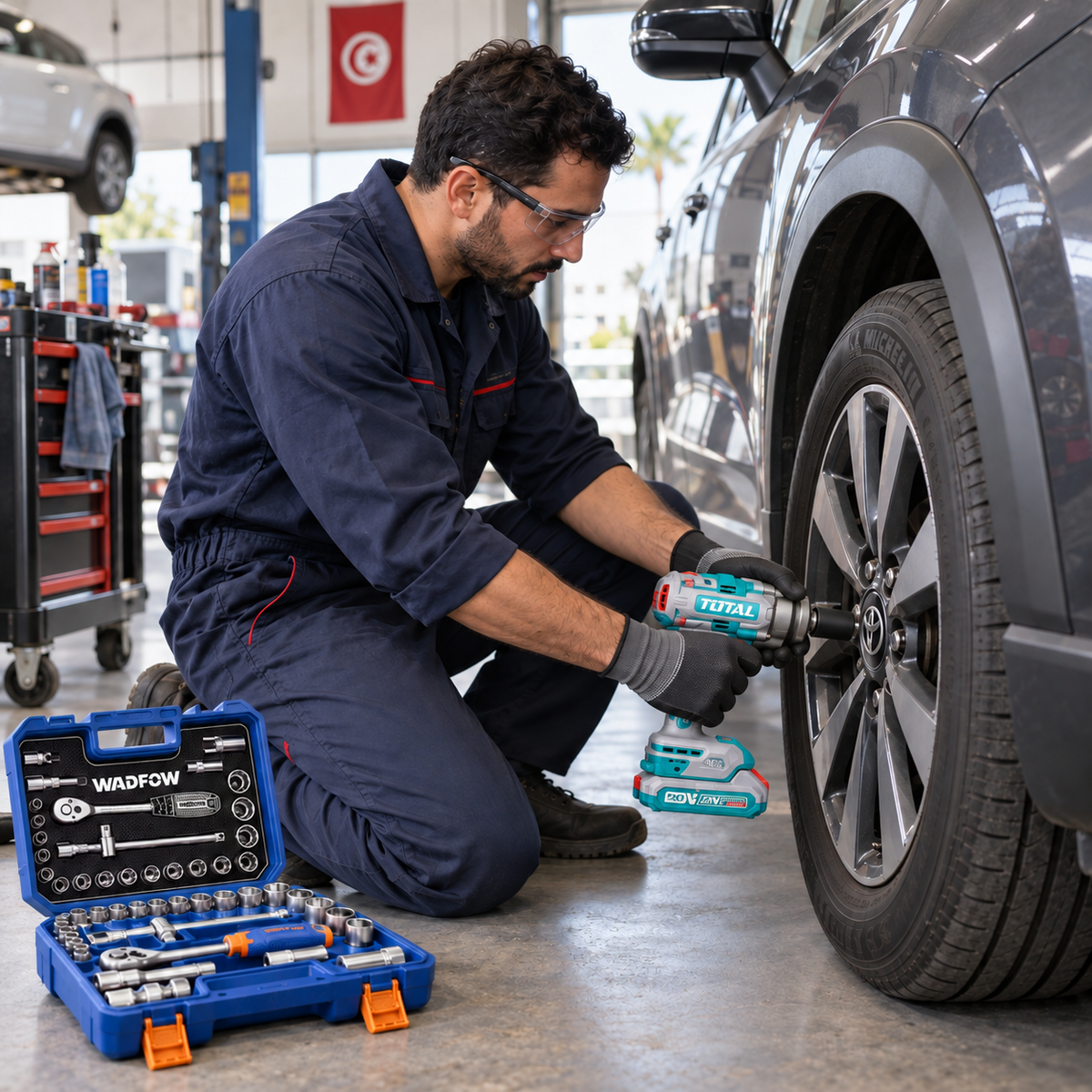 Mécaniciens et garagistes — professionnel en activité avec des outils adaptés à son métier.
