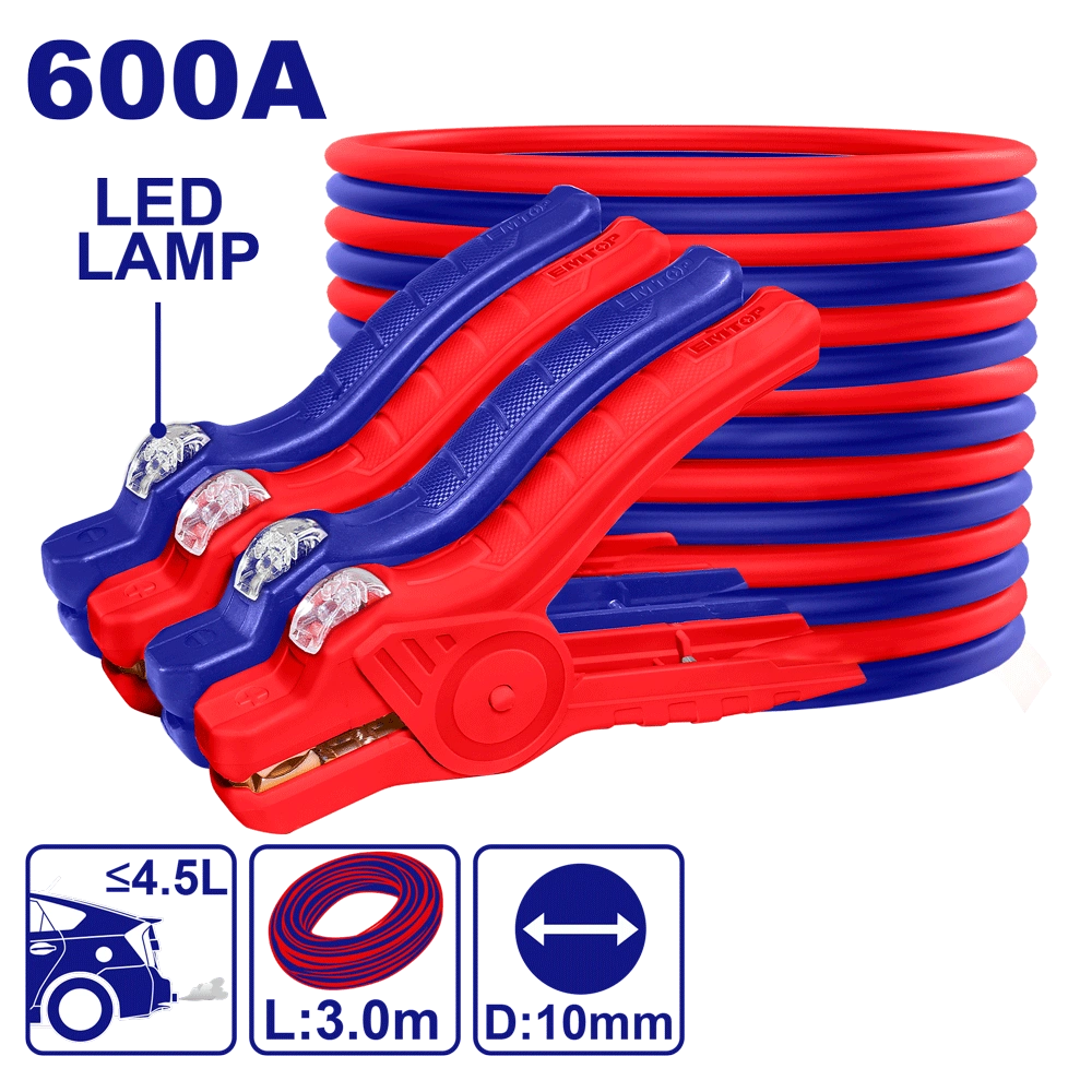 Cables de demarrage 600A +lampe EMTOP EBCEL0601