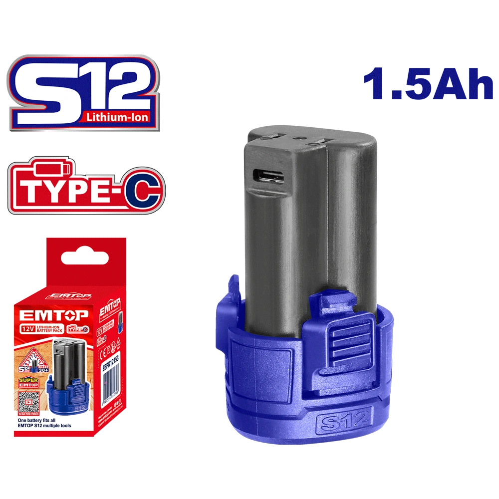 Batterie 12V 1.5 ah type-c EMTOP EBPK12153
