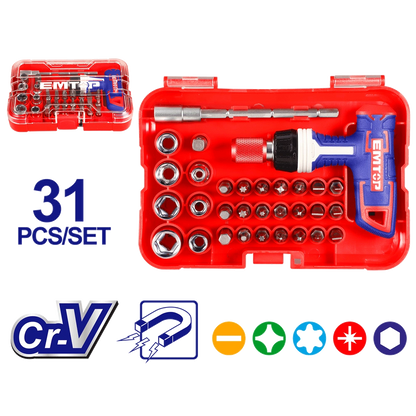 Jeu de 31 tournevis cliquet f-t EMTOP EBST03102