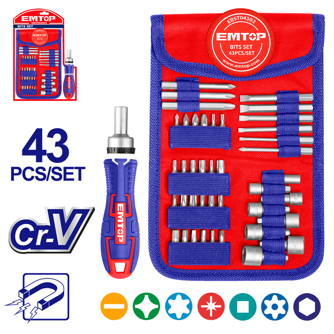 Coffret de 43 embouts de tournevis EMTOP EBST04302