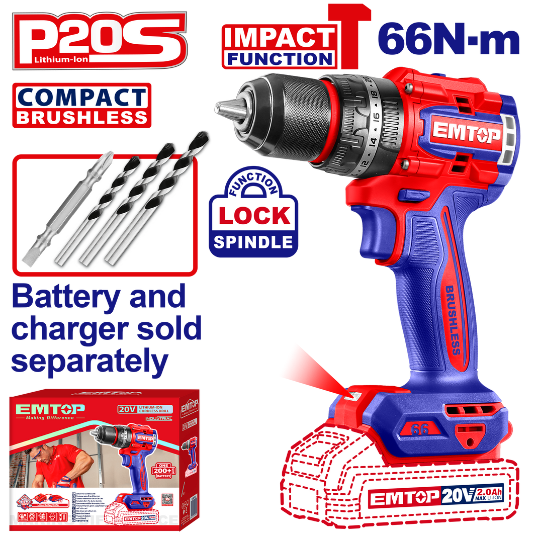 Perceuse à perc brush 20V 66NM EMTOP ECIDL206681