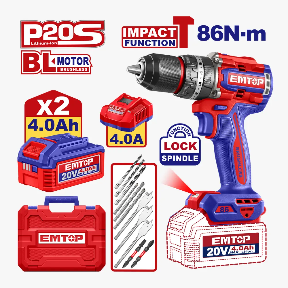 Perceuse à perc 20V 2B4AH 86NM EMTOP ECIDL208682