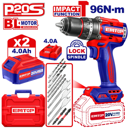 Perceuse à perc brush 20V 96NM+AC EMTOP ECIDL20968