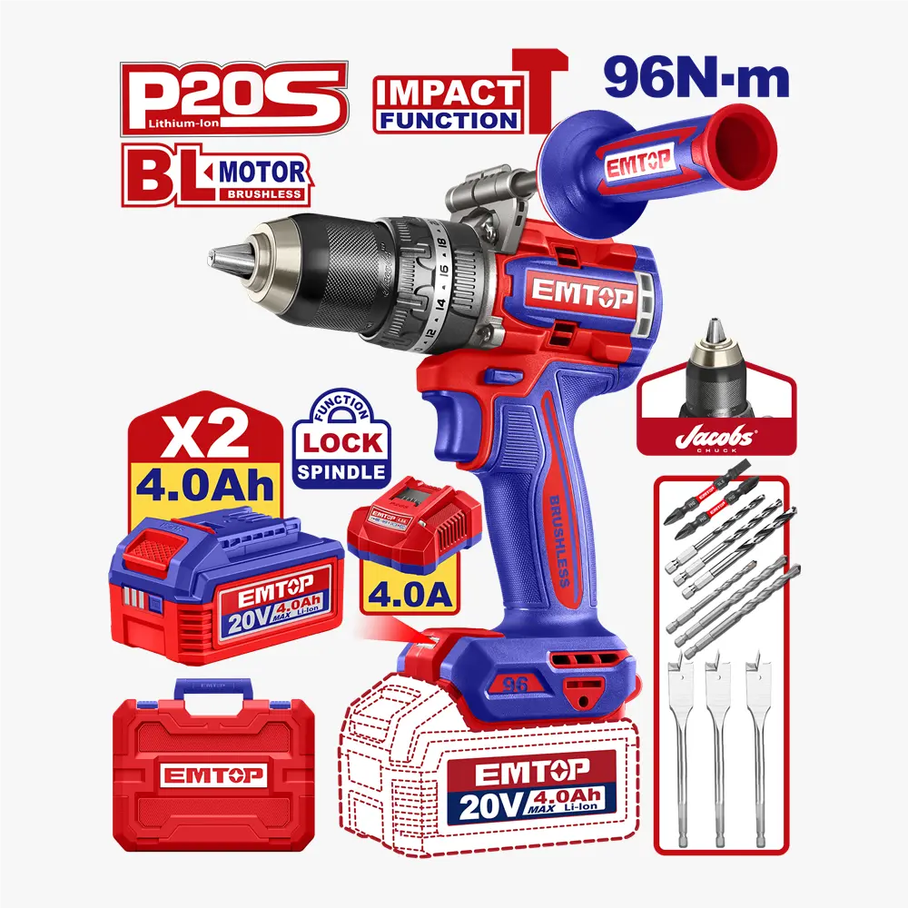 Perceuse à perc 20V 2B4AH 96NM EMTOP ECIDL209686