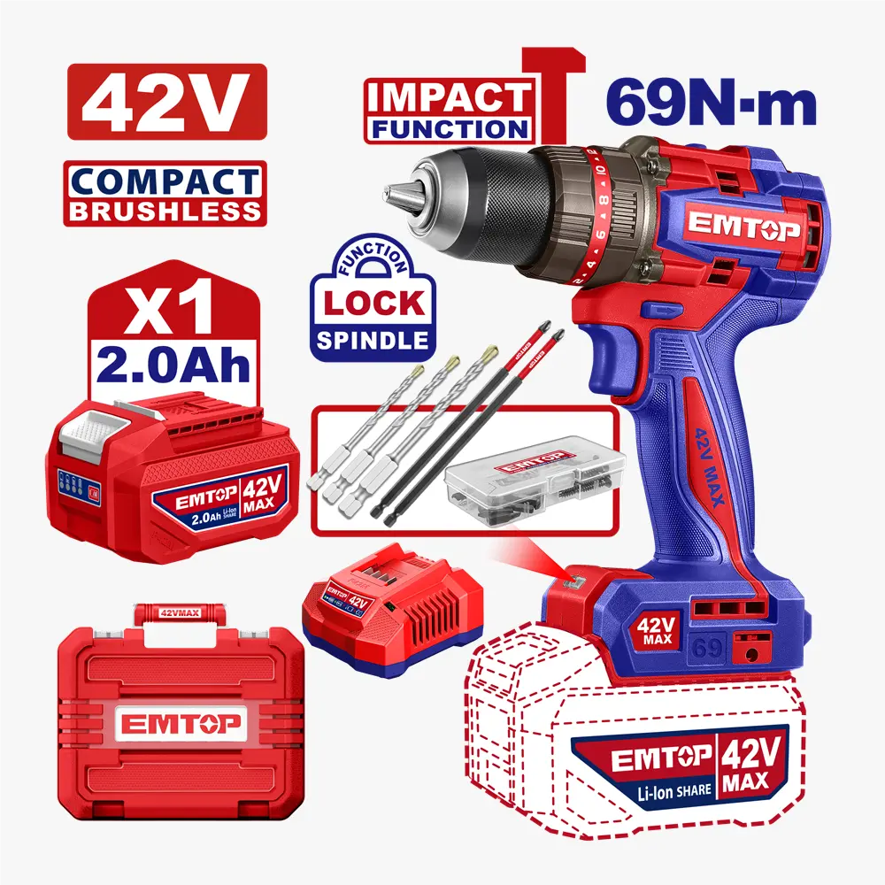 Perceuse à perc brush 1B42V 69NM EMTOP ECIDL426981