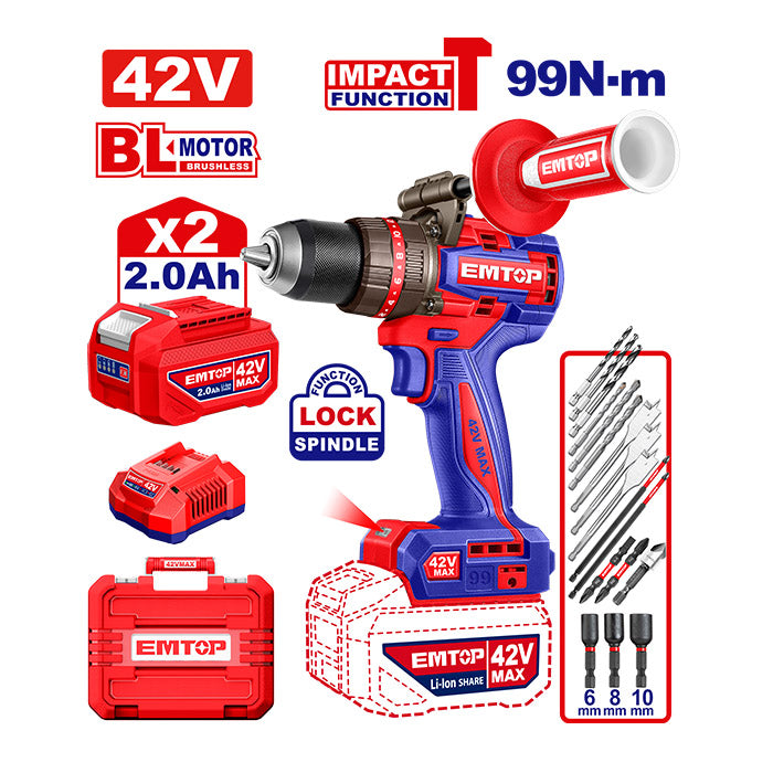 Perceuse à perc 42V 2B4AH 99NM EMTOP ECIDL429982