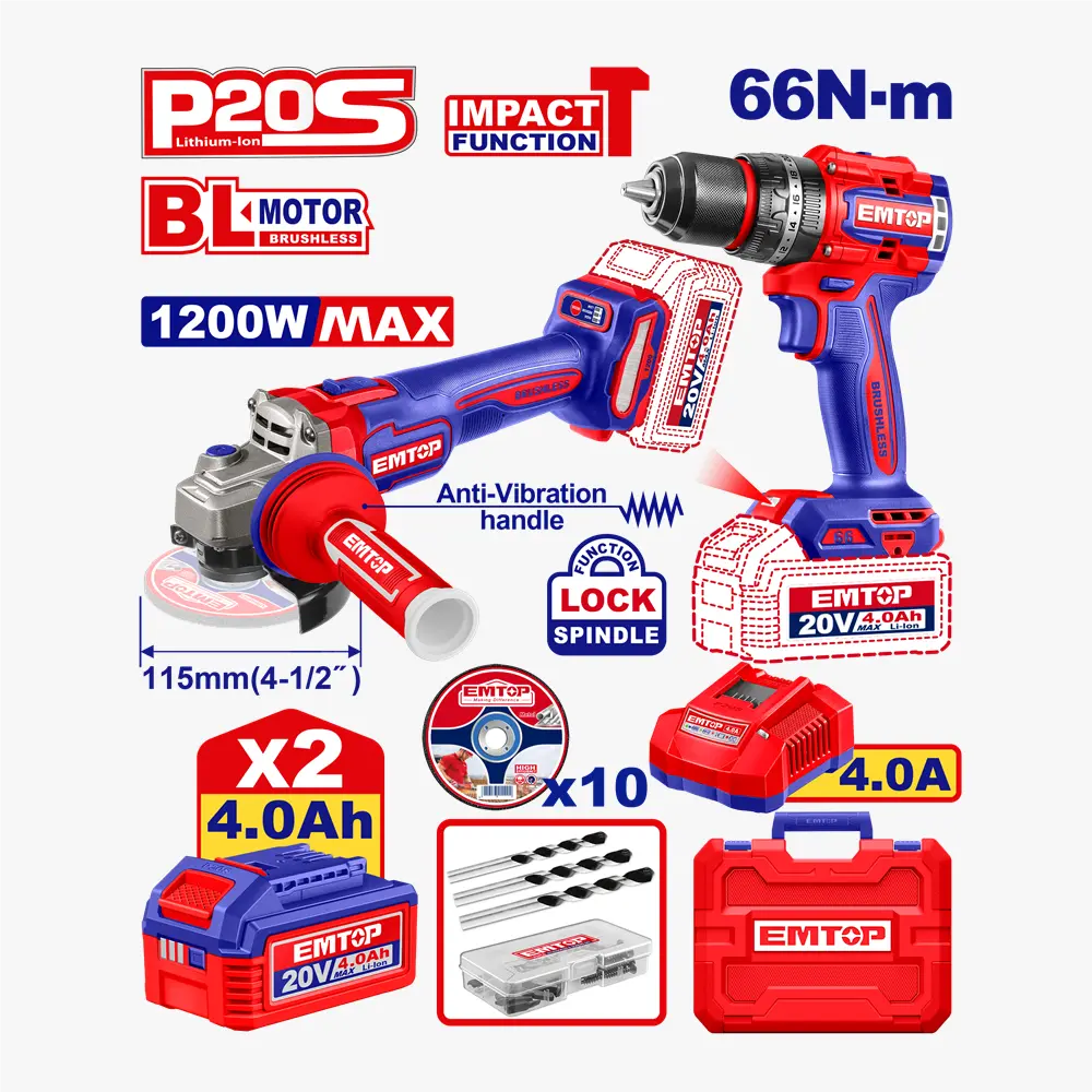 Kit perceuse+meule 115 2B4AH +ac EMTOP ECKL20256