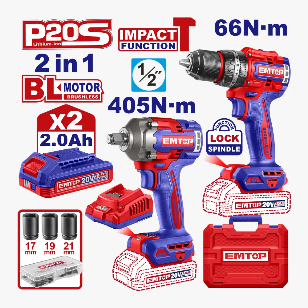 Kit perceuse + clé à choc 405 2B2 EMTOP ECKL20286