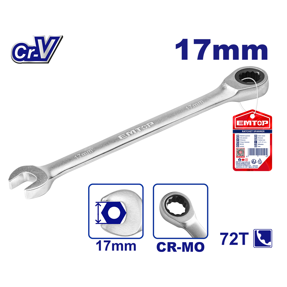 Clé mixte á cliquet t fixe 17MM EMTOP ECSPAR171