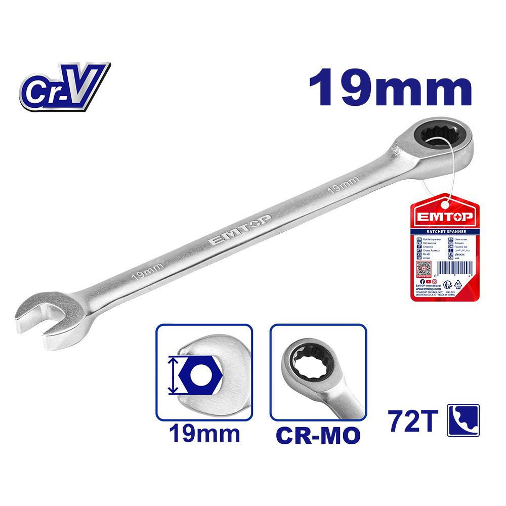 Clé mixte á cliquet t fixe 19MM EMTOP ECSPAR191