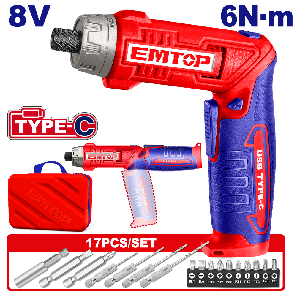 Perceuse viss reg 8V 4NM T-C+17AC EMTOP ECSR0803