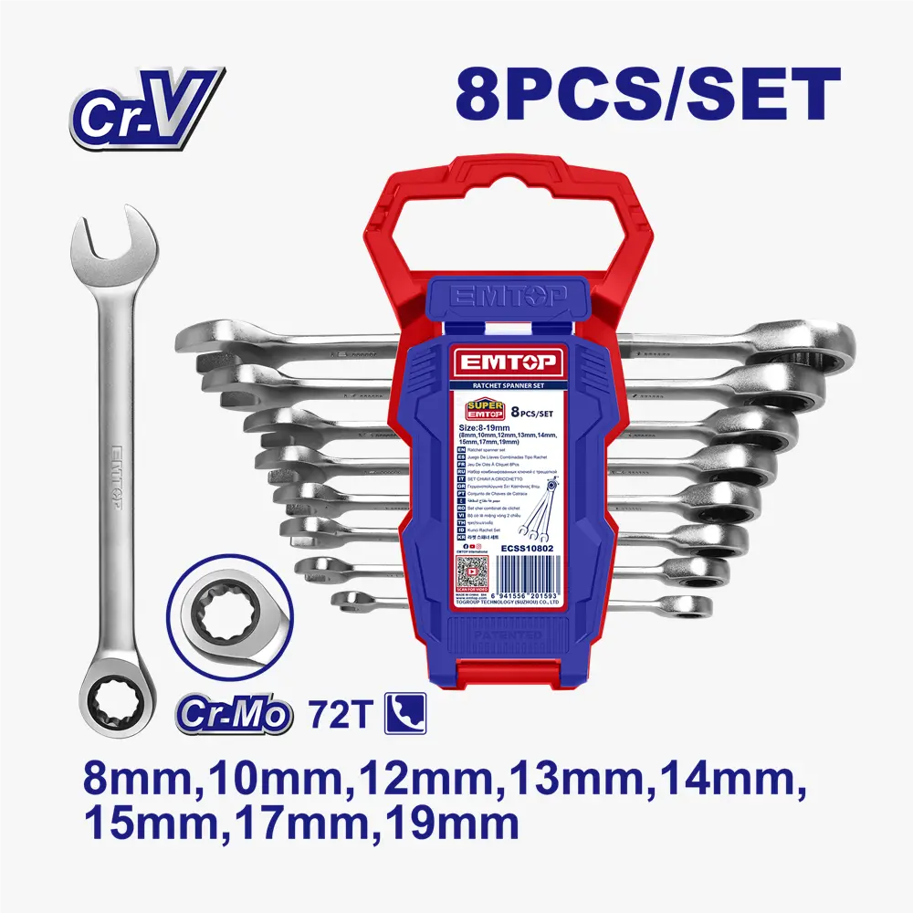 Jeu de 8 clés à cliquet 8-19MM EMTOP ECSS10802