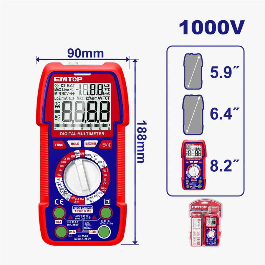 Multimètre numérique 6000P 1000V EMTOP EDMR5310002