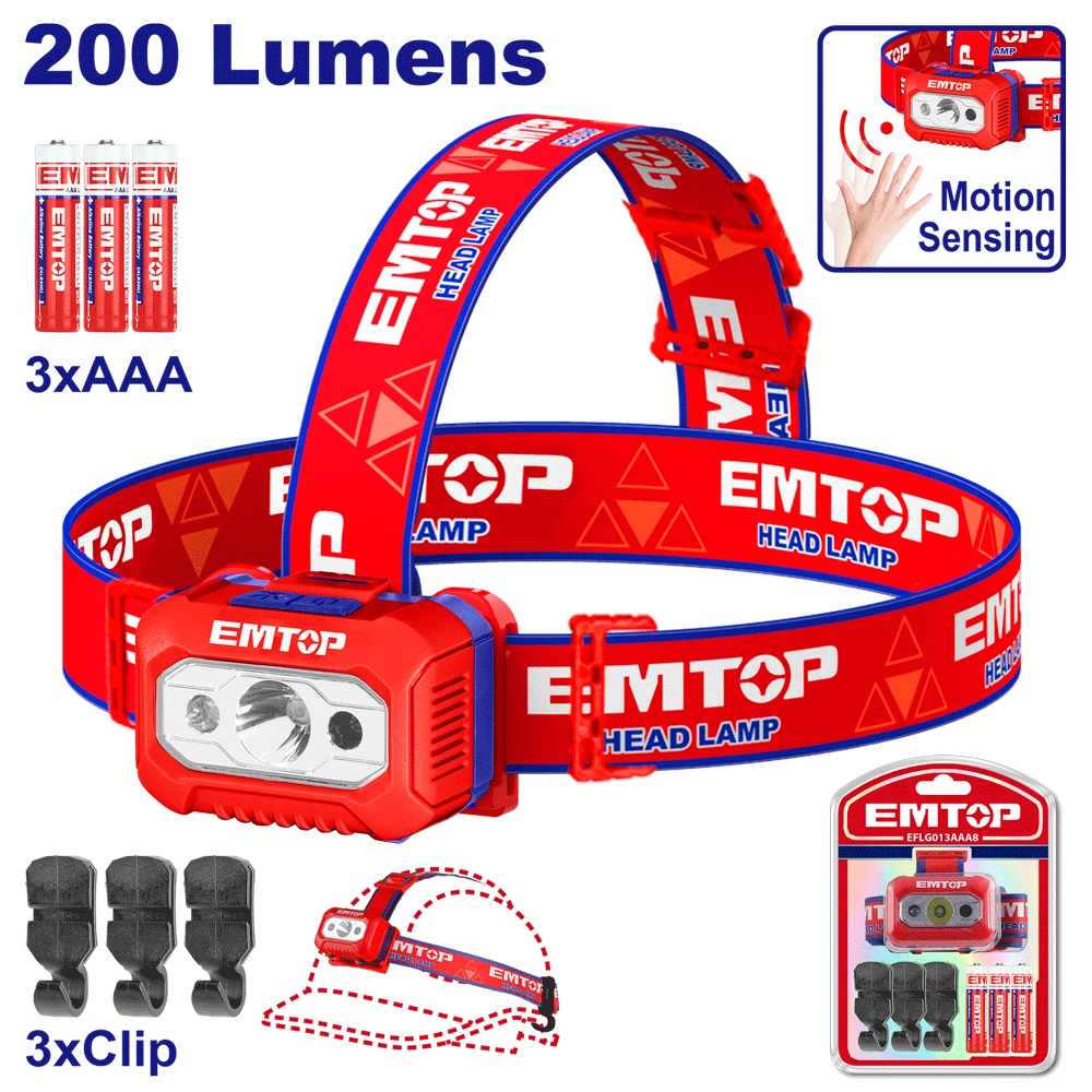 Lampe casque + capteur mouvement EMTOP EFLG013AAA8