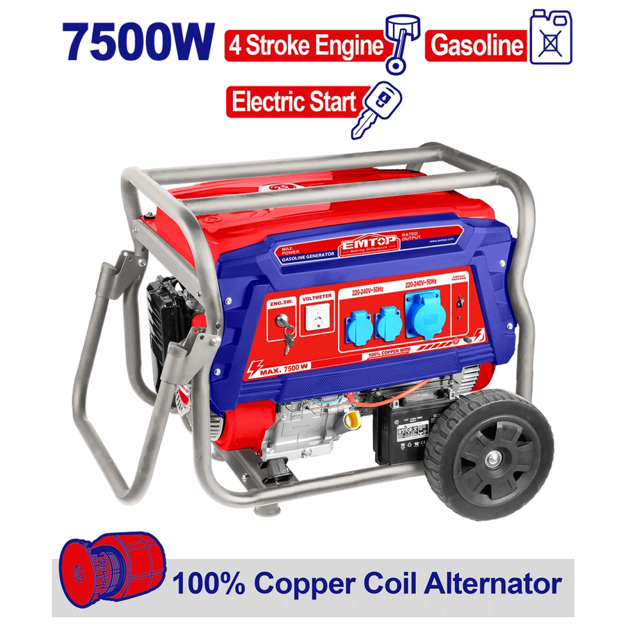 Groupe électrogène 220V ess 7.5KVA EMTOP EGGRD7511