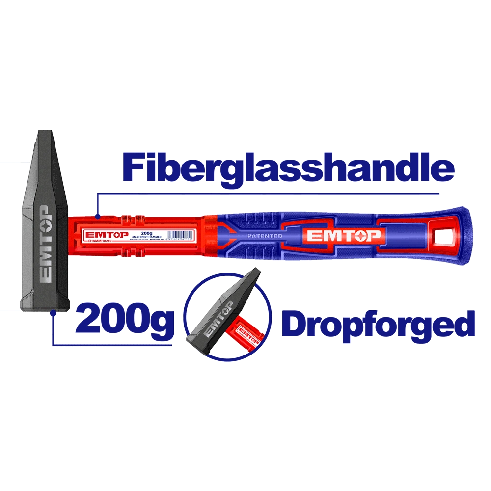 Marteau 200G manche en fibre EMTOP EHAMMH0200