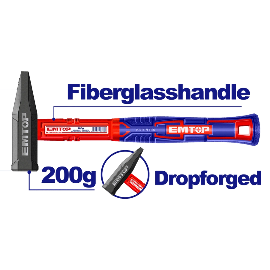 Marteau 200G manche en fibre EMTOP EHAMMH0200
