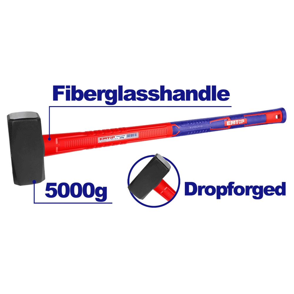 Masse carree 5000G manche fibre EMTOP EHAMSH50