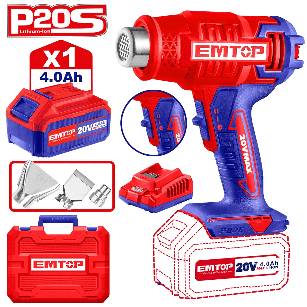 Décapeur thermique 300/550°C 20V EMTOP EHGN200215