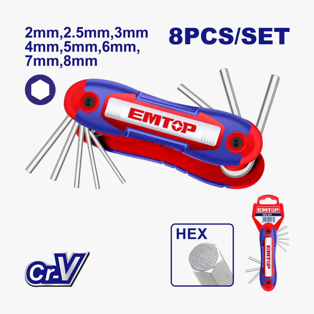 Jeu de 8 clés hexagonale EMTOP EHKY4081