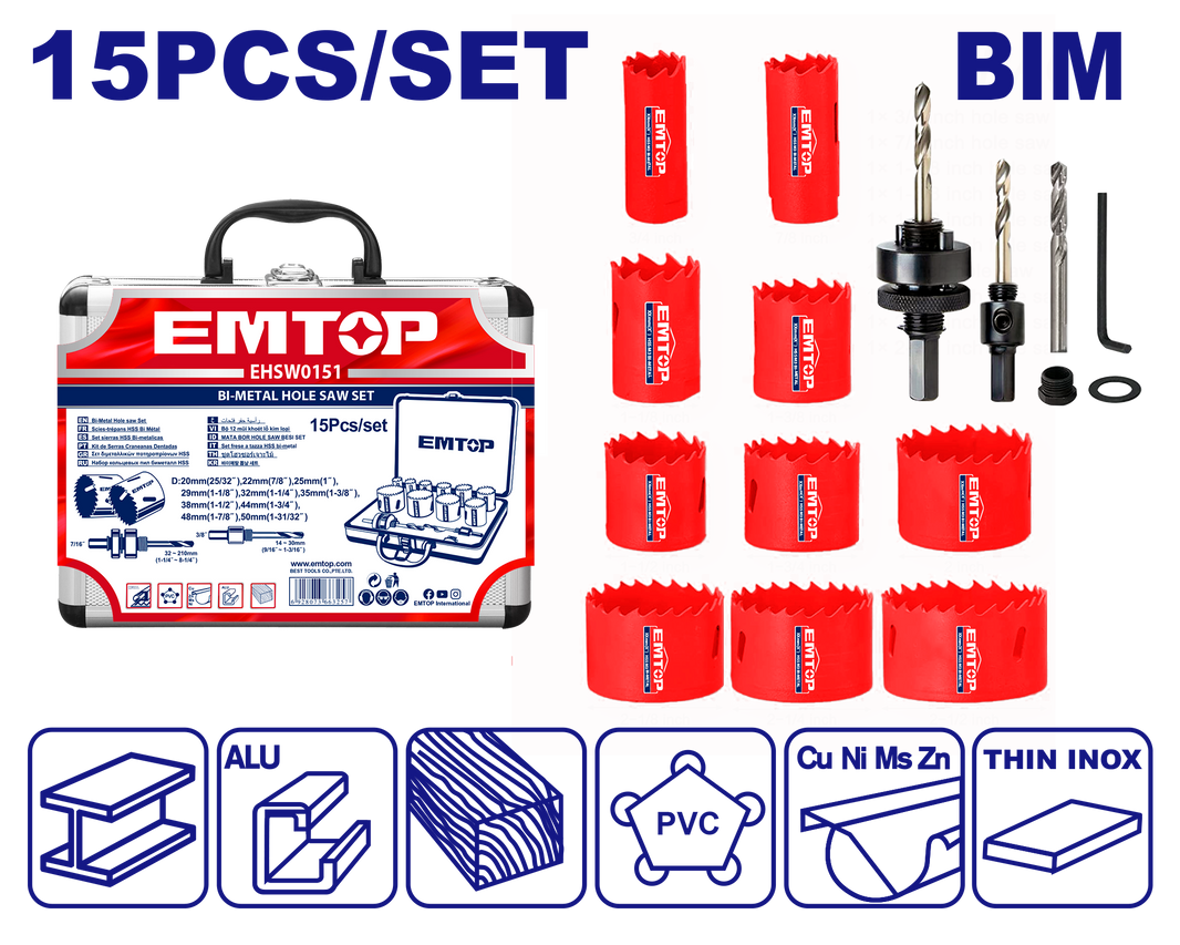Jeu scie a cloche 15PCS EMTOP EHSW0151