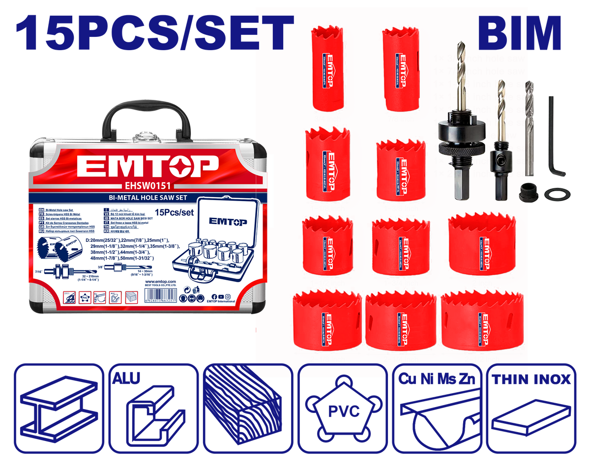 Jeu scie a cloche 15PCS EMTOP EHSW0151