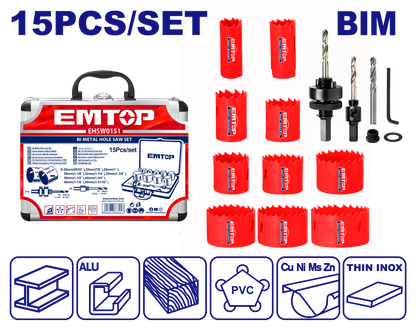 Jeu scie a cloche 15PCS EMTOP EHSW0151