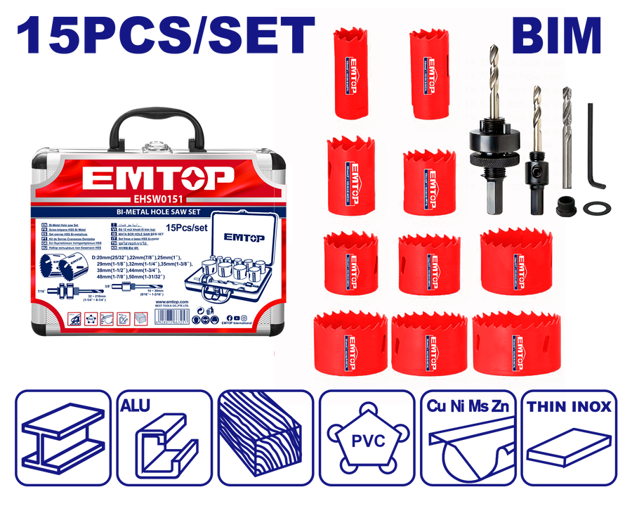 Jeu scie a cloche 15PCS EMTOP EHSW0151
