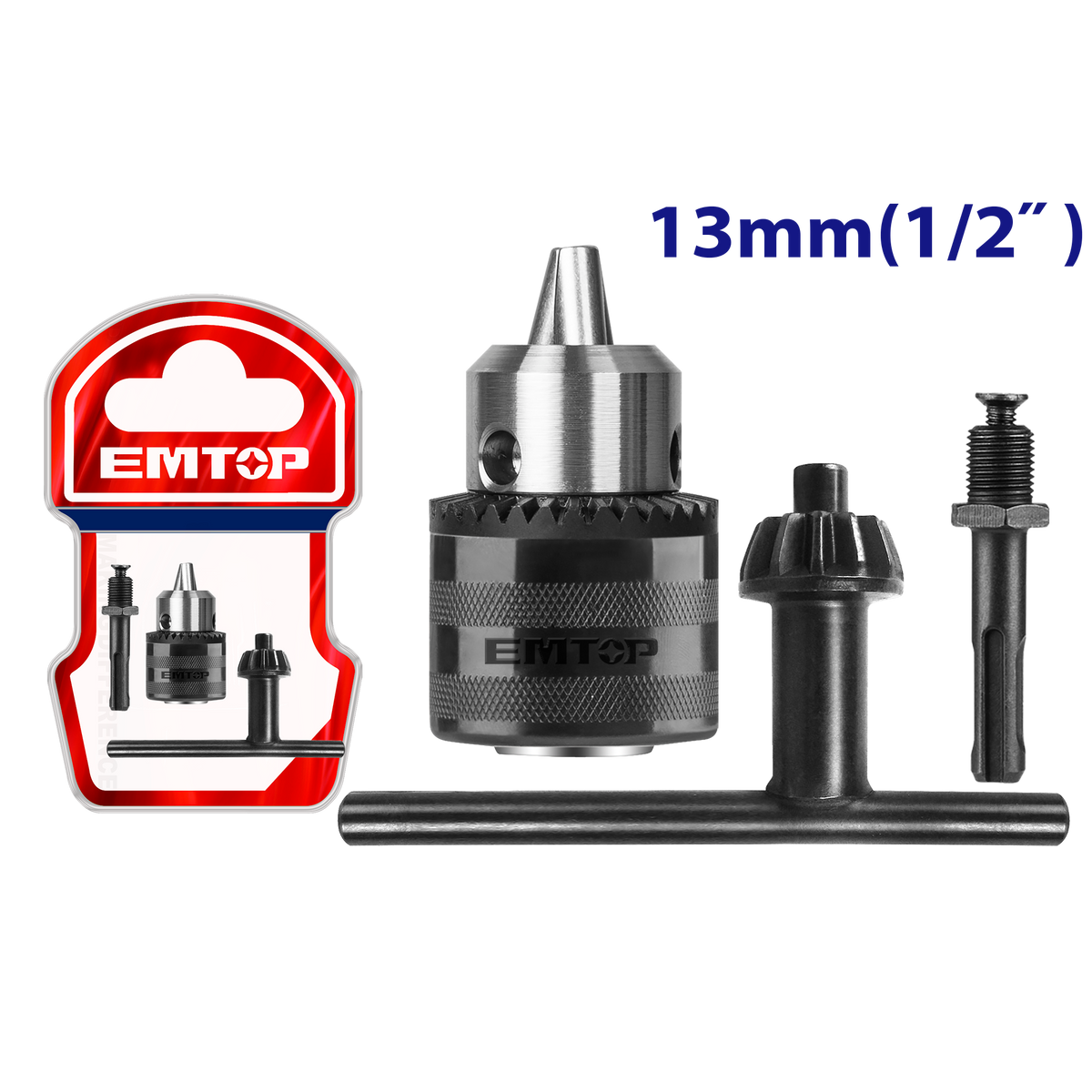 Mandrin à clé de 13 mm +adaptateur EMTOP EKCK1302