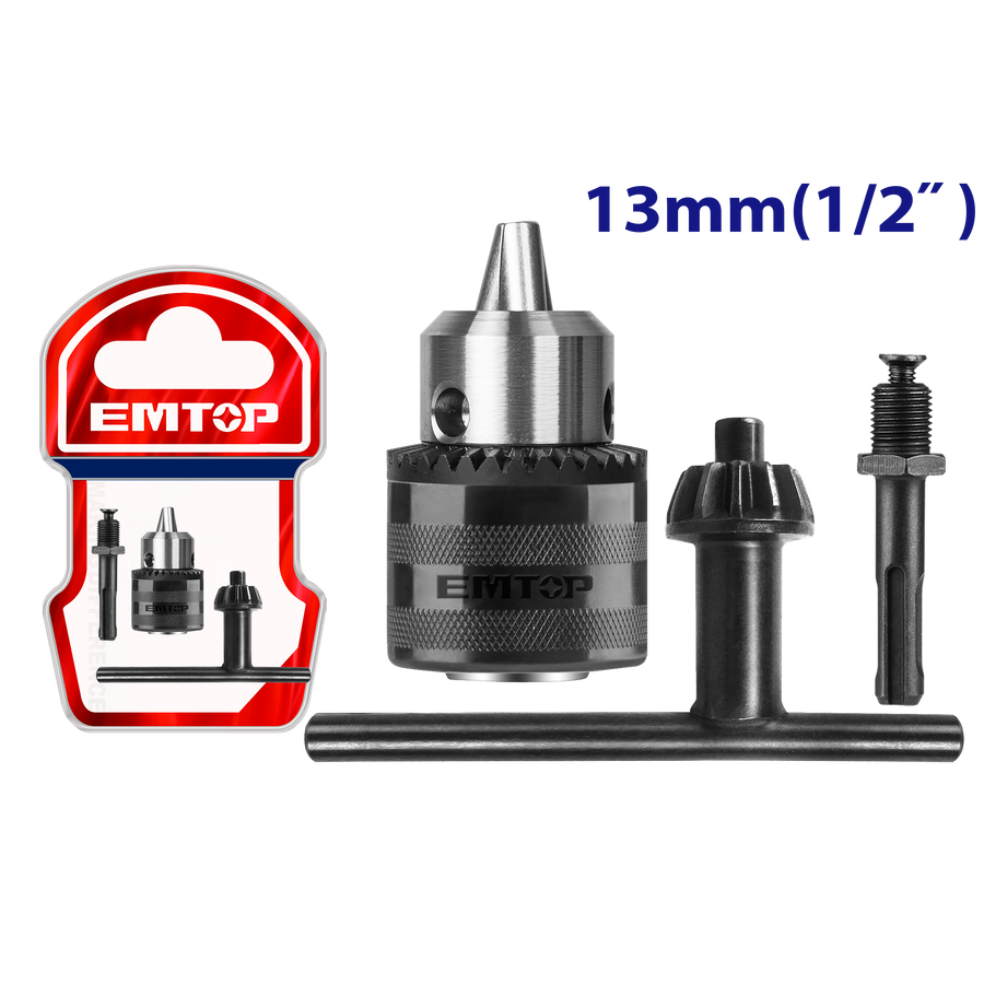Mandrin à clé de 13 mm +adaptateur EMTOP EKCK1302