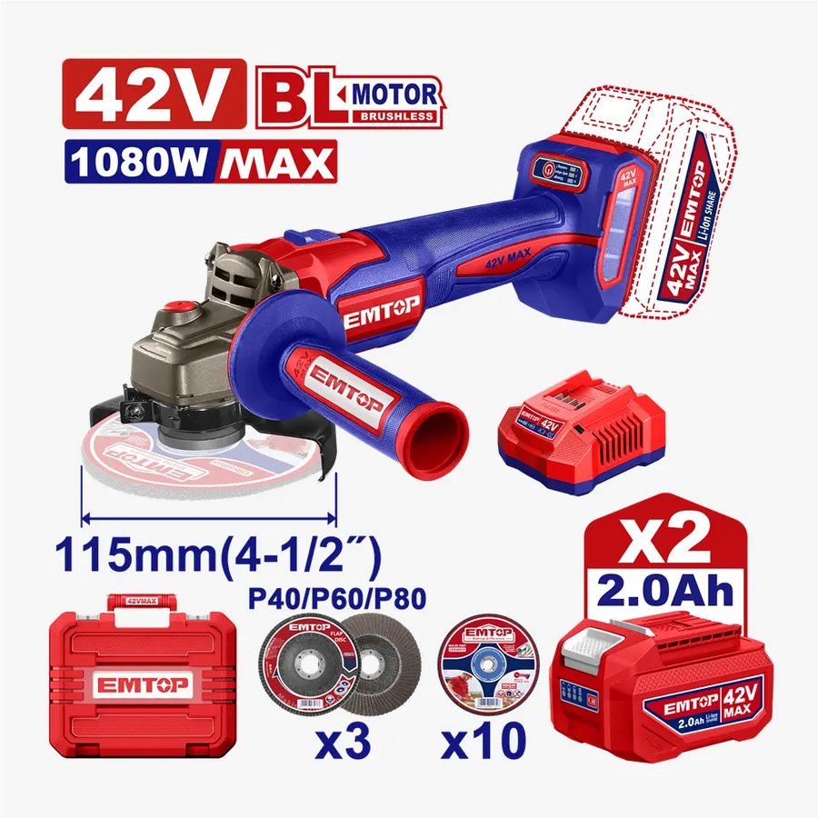 Meule 115 42V brush 2B 2AH 1080W EMTOP ELAG4108112