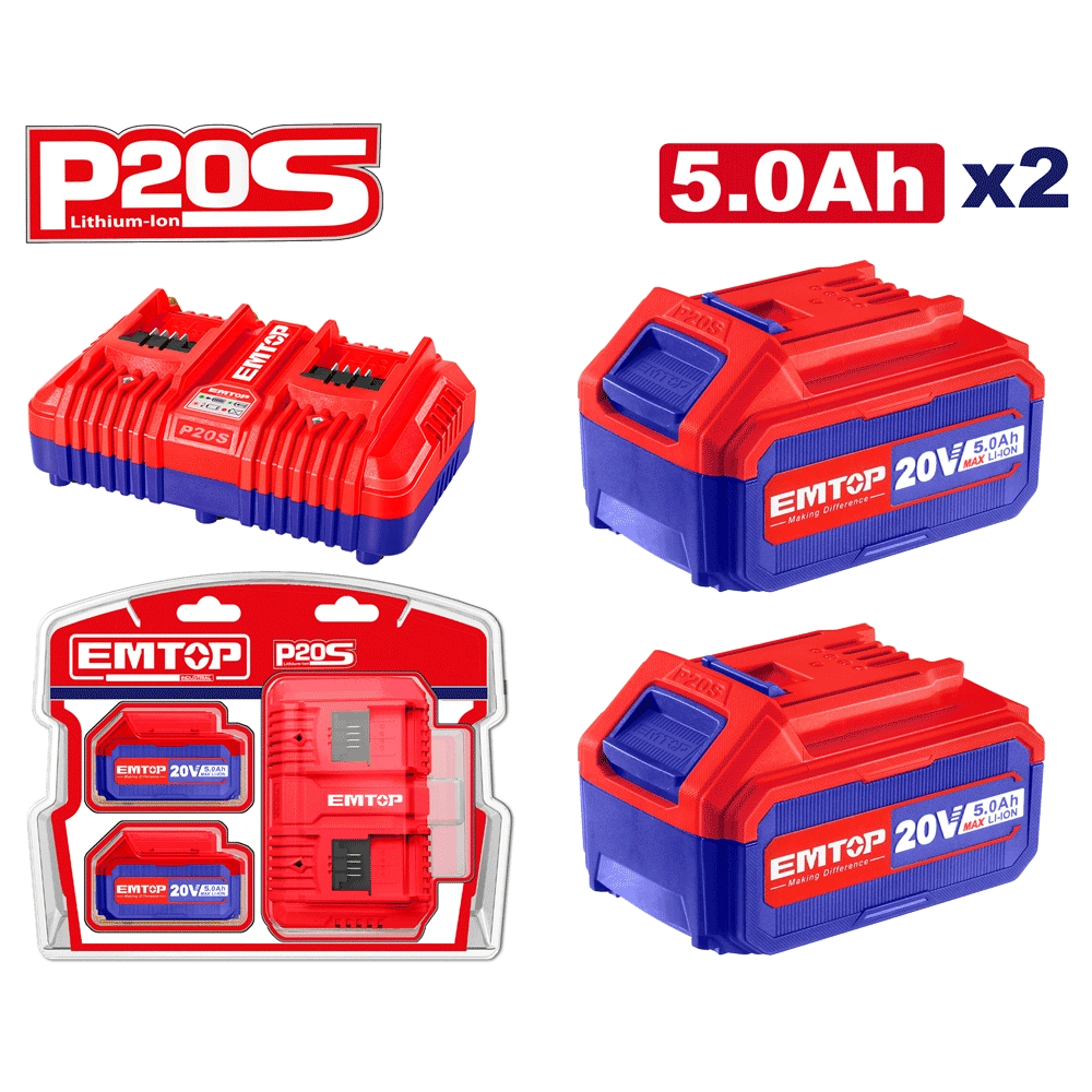 Lot de 2 batteries 5AH+CHARGEUR EMTOP ELBCPK2425