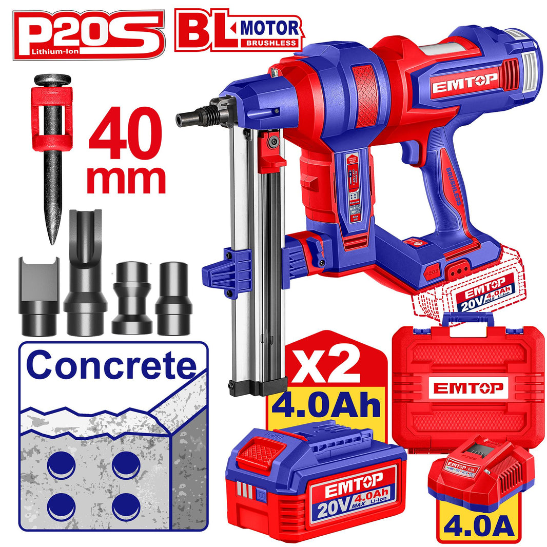 Cloueur à béton 20V 2B4AH 19-40MM EMTOP ELCNLI9008