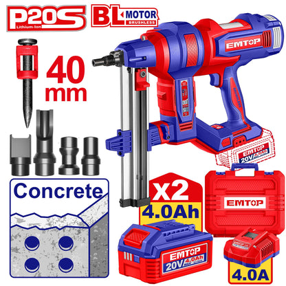 Cloueur à béton 20V 2B4AH 19-40MM EMTOP ELCNLI9008