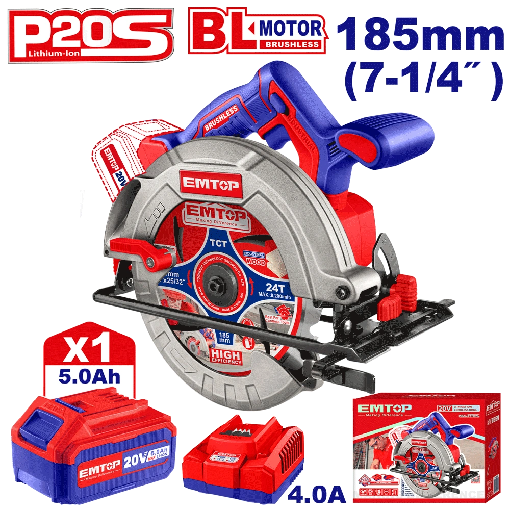 Scie circulaire 185 20V 1B4 EMTOP ELCS18513