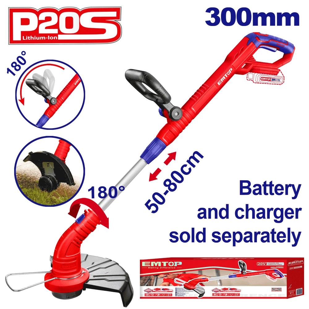 Débrousailleuse 20V 300MM EMTOP ELGT20018
