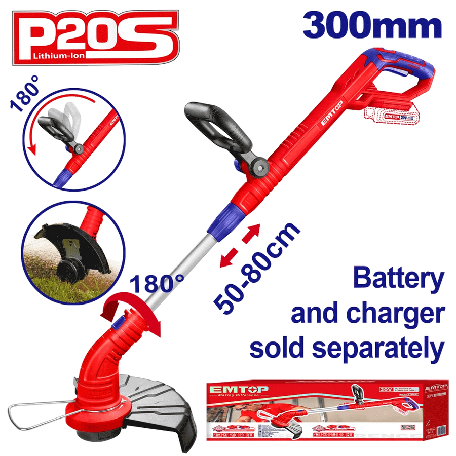Débrousailleuse 20V 300MM EMTOP ELGT20018