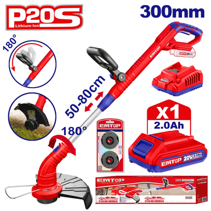 Coupe-herbe 20V 300MM + bat 2AH EMTOP ELGT203011