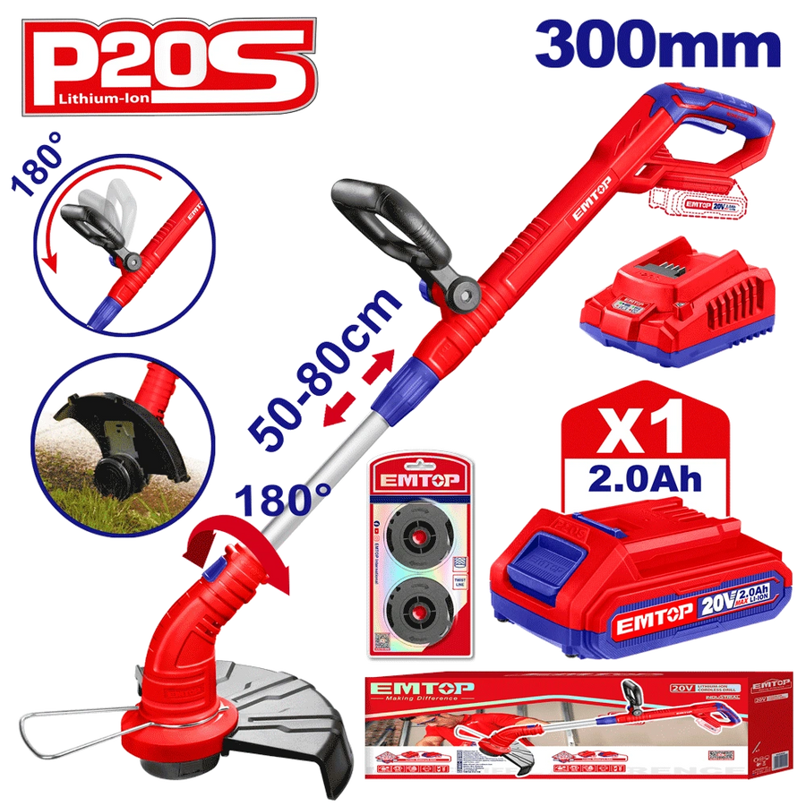 Coupe-herbe 20V 300MM + bat 2AH EMTOP ELGT203011