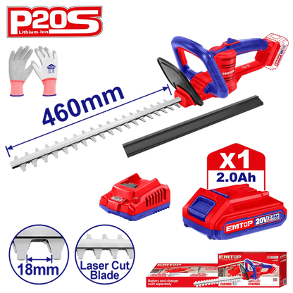 Taille-haie 20V+BAT 460MM+GANT EMTOP ELHT204611