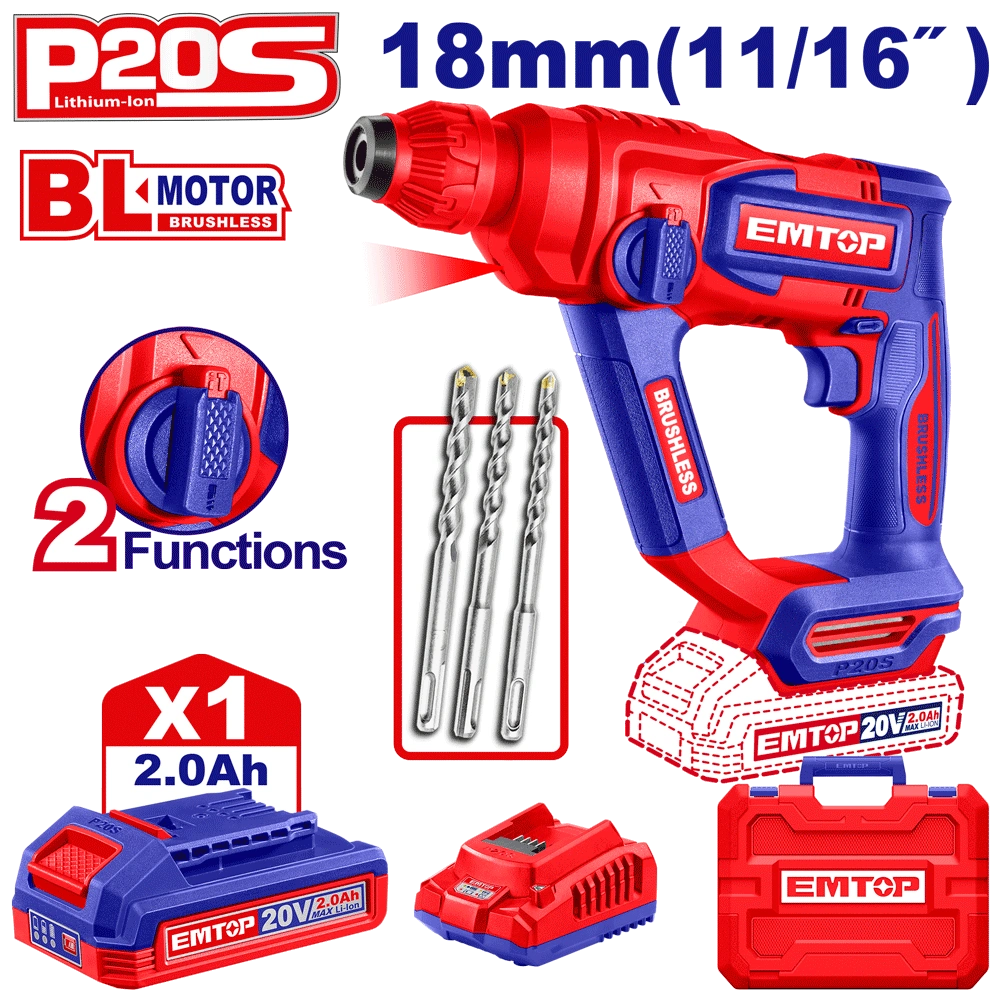 Perfo SDS+20V 1B 2AH 18 brush+ac EMTOP ELRH201881