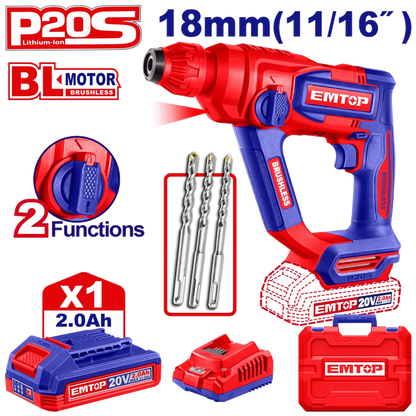 Perfo SDS+20V 1B 2AH 18 brush+ac EMTOP ELRH201881