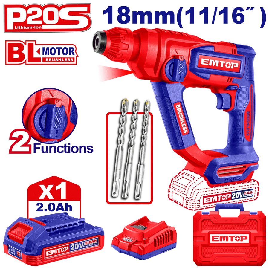 Perfo SDS+20V 1B 2AH 18 brush+ac EMTOP ELRH201881