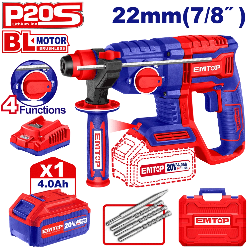Perfo SDS+20V 1B 4AH 22 brush+ac EMTOP ELRH202081