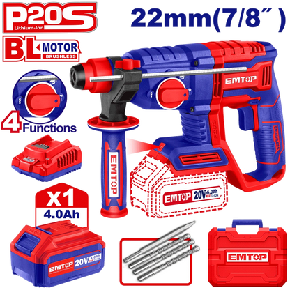 Perfo SDS+20V 1B 4AH 22 brush+ac EMTOP ELRH202081